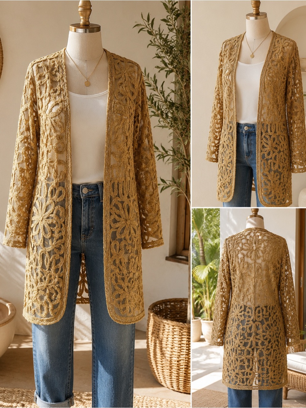 Chico’s Floral Soutache Mesh Kimono Duster Boho Artisan Open Cardigan
Sz 1 -8/10